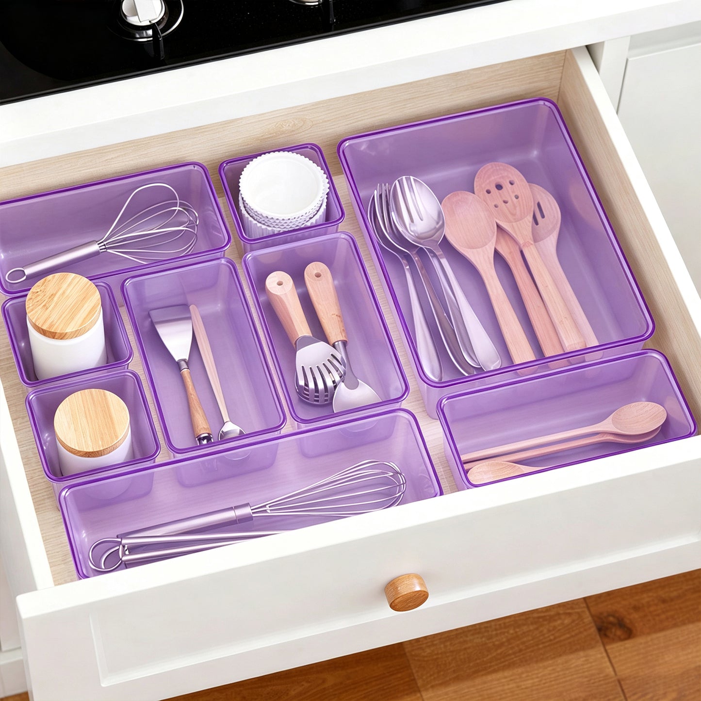 Clear Drawer Organizer Set Plastic Storage Containers
